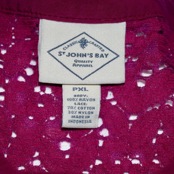St. John's Bay Women's Fuchsia Lace Detail Blouse | XL Petite - Picture 5 of 5